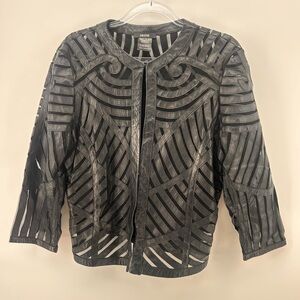 Grayse Laser Cut Black Leather Jacket Size L Long Sleeve Edgy Statement Piece